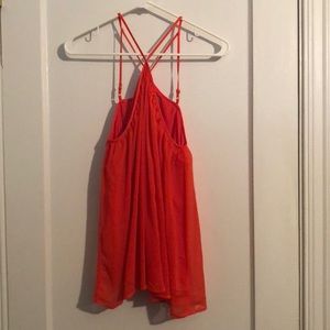 High neck orange flowy top from boutique